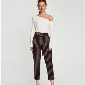 Zara TFC Navy Striped Paperbag Trousers